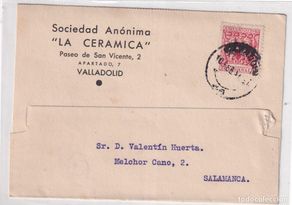 Sellos: Sociedad Anónima La Cerámica Valladolid. Envida a Salamanca en 1944